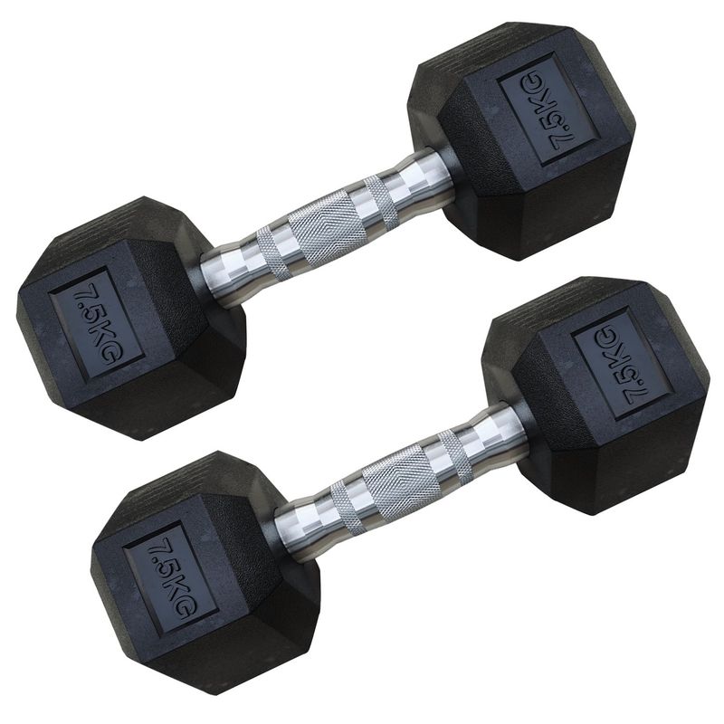 ATLETIS - Par de mancuernas hexagonal de caucho Atletis de 7,5 kg