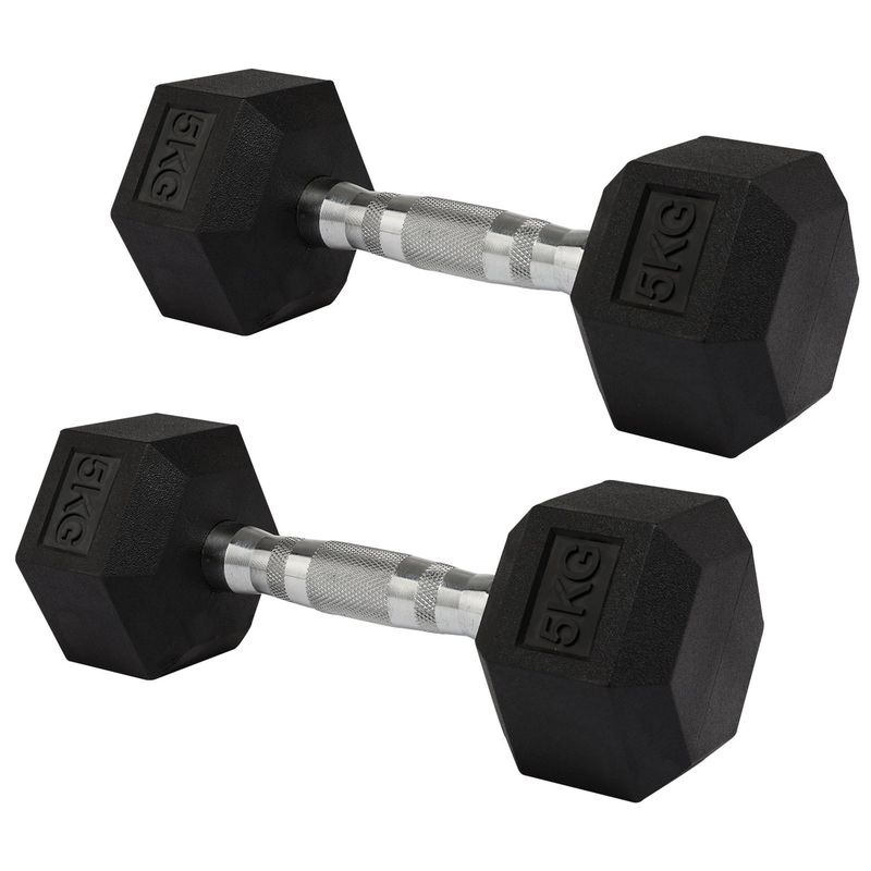 ATLETIS - Par de mancuernas hexagonales de caucho Atletis de 5kg