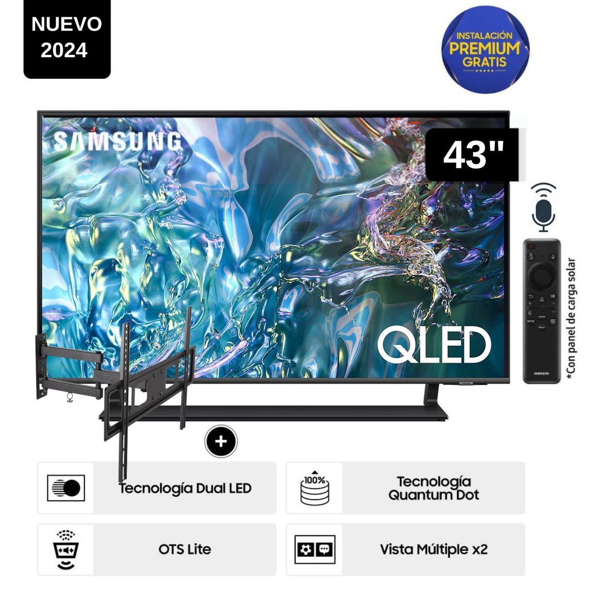 SAMSUNG - Televisor Samsung QLED Tizen OS Smart Tv 43 4K QN43Q65DAGXPE + Rack Giratorio