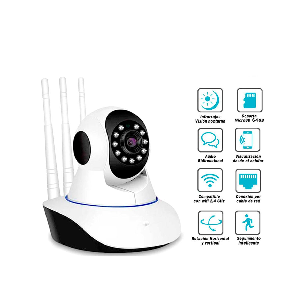 GENERICO - Camara IP Robótica 360 Seguridad 3 Antenas Hd Con Wifi Vision Nocturna