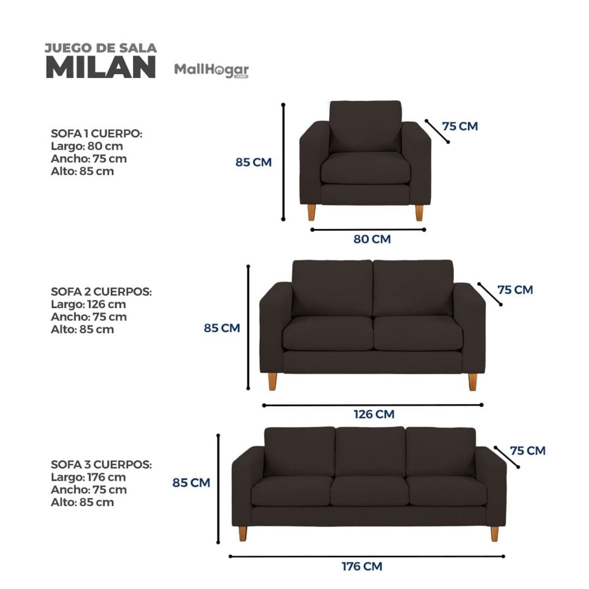 GENERICO - Juego de Sala Milan 3-2-1 Chocolate