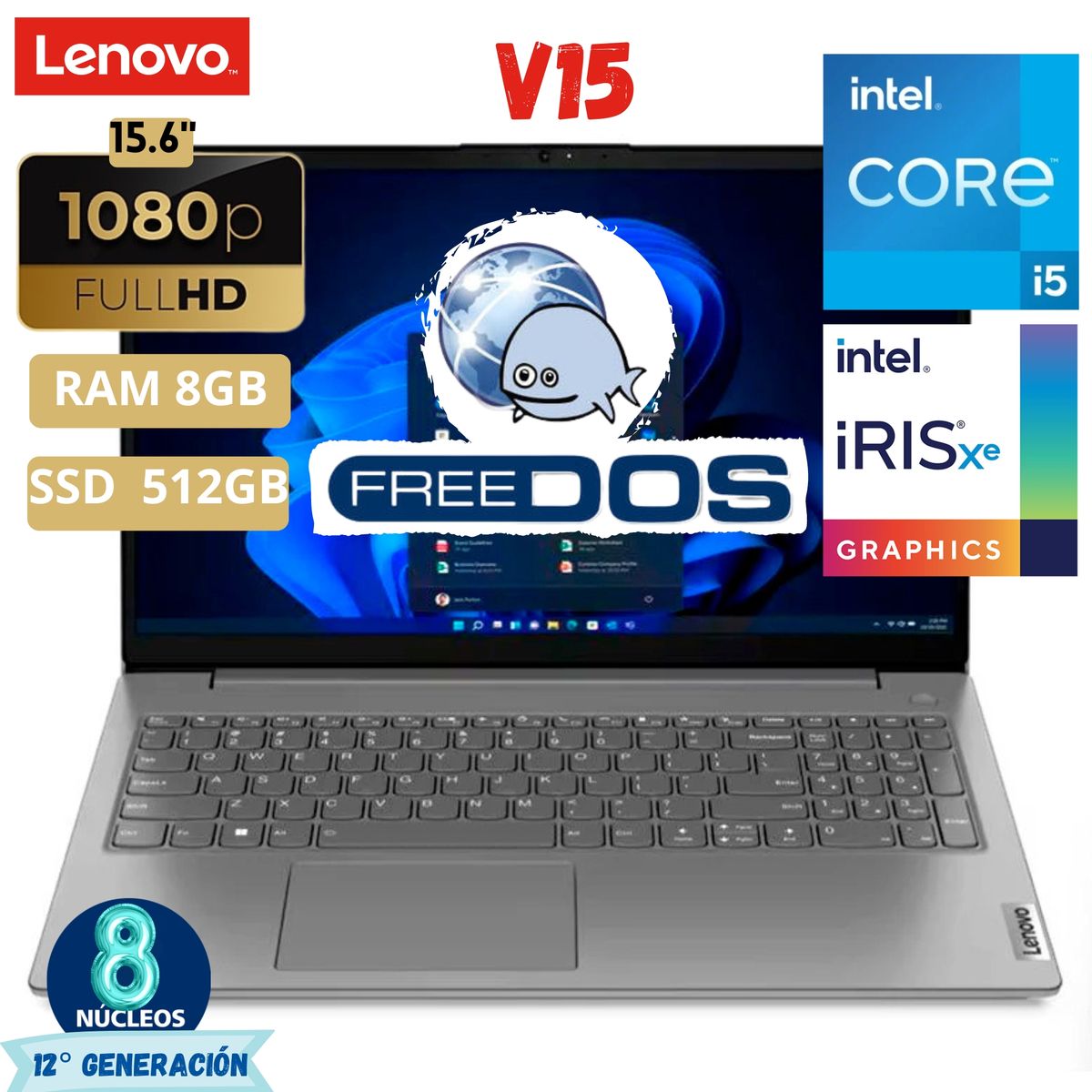 LENOVO - Laptop Lenovo V15 G4 Intel Core I5-13420H 15.6 FHD Ram 8GB SSD 512Gb Free Dos