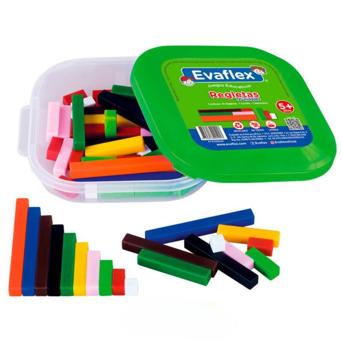 EVAFLEX - Regletas Evaflex 74 piezas Juego Didáctico Matemático