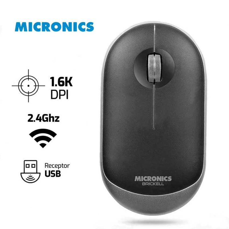 MICRONICS - Mouse MICRONICS BRICKELL MIC M703RX Inalambrico 1600 Dpi Negro Plata