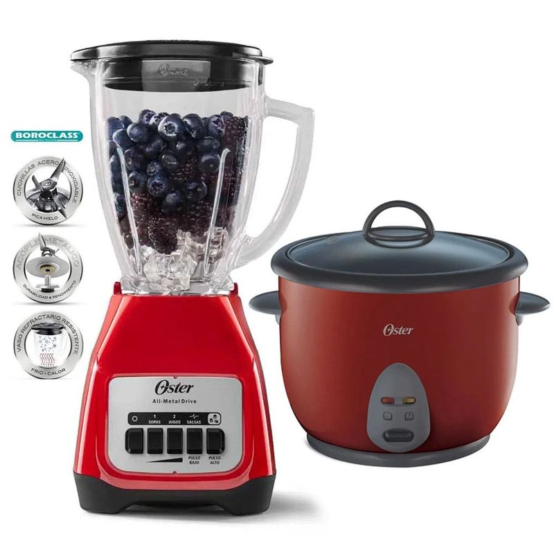 OSTER - Licuadora Tritura Hielo BLSTKAGRPB + Olla Arrocera 18Lts CKSTRC1700R.