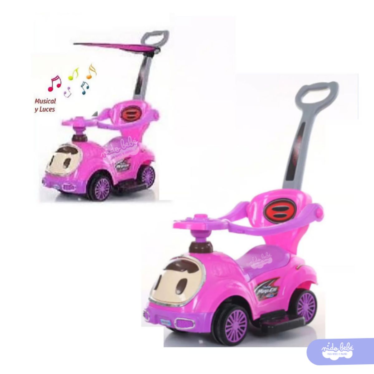 GENERICO - Correpasillos Empujador 3 en 1 Carita – Rosado