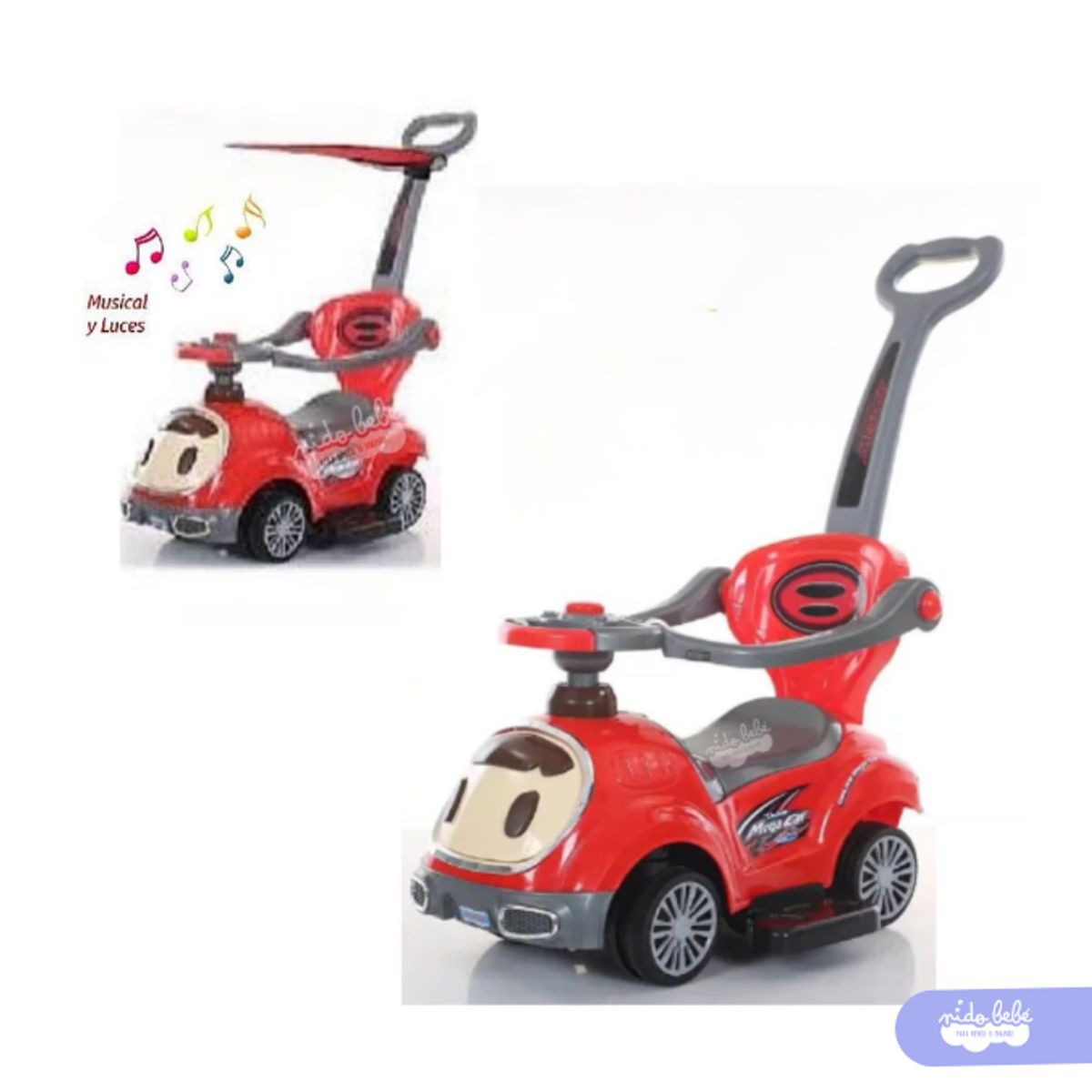 GENERICO - Correpasillos Empujador 3 en 1 Carita – Rojo