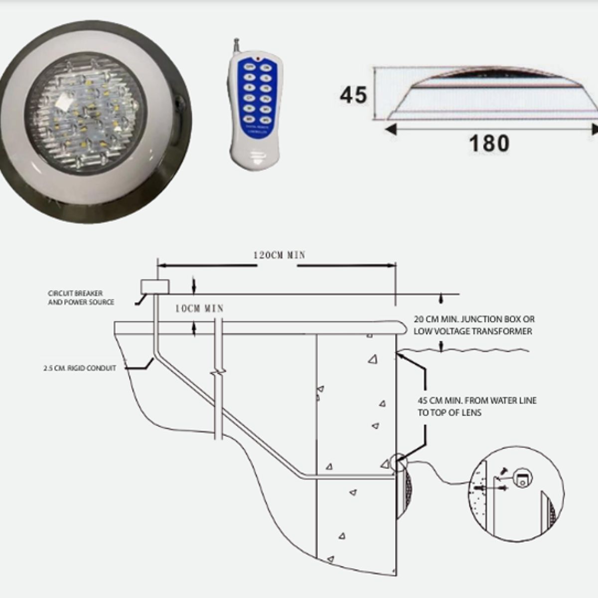 GENERICO - Reflector de piscina acero inox 12W LED color RGB marca Pool System