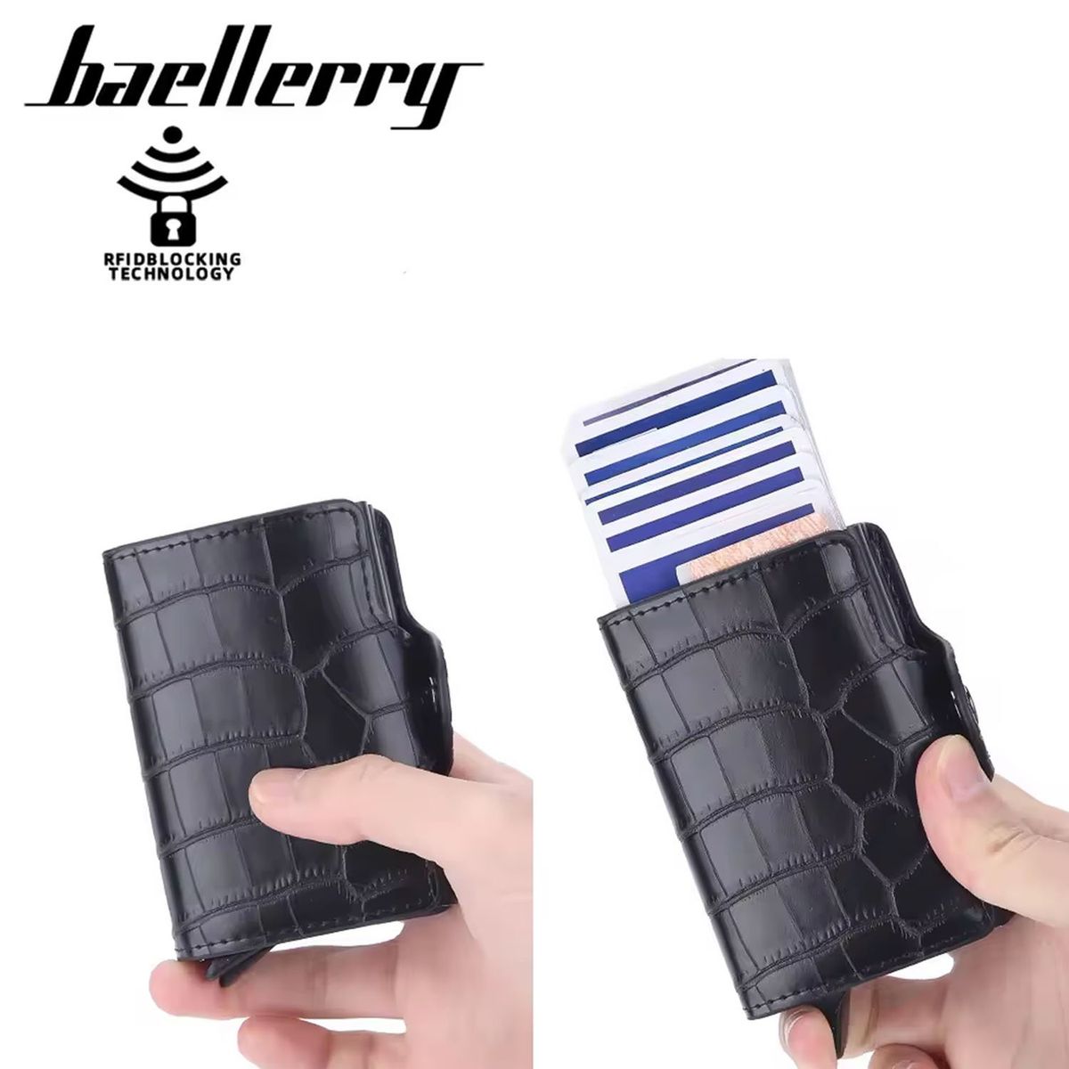 BAELLERRY - BILLETERA HOMBRE CUERO TARJETERO ANTIRROBO RFID BAELLERRY NEGRO M009