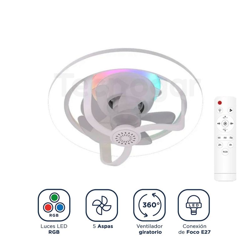 GENERICO - Ventilador de Techo Luz LED RGB 3 En 1 con Aromaterapia Giratorio 360°
