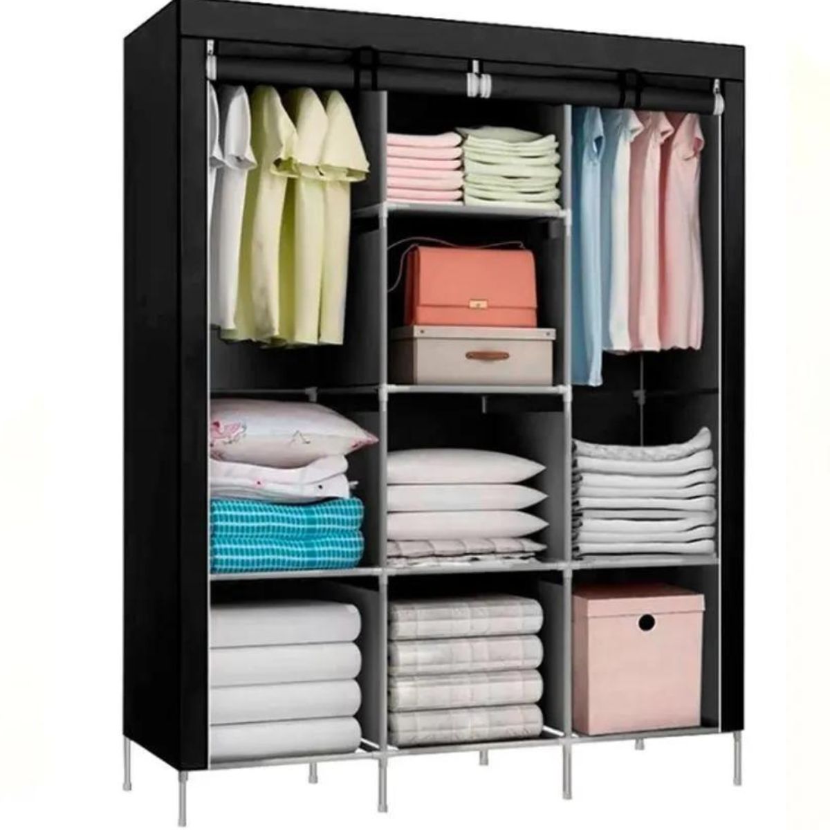 IMPORTADO MC - Ropero Armable 3 Cuerpos Estante Organizador con Funda - Multicolor