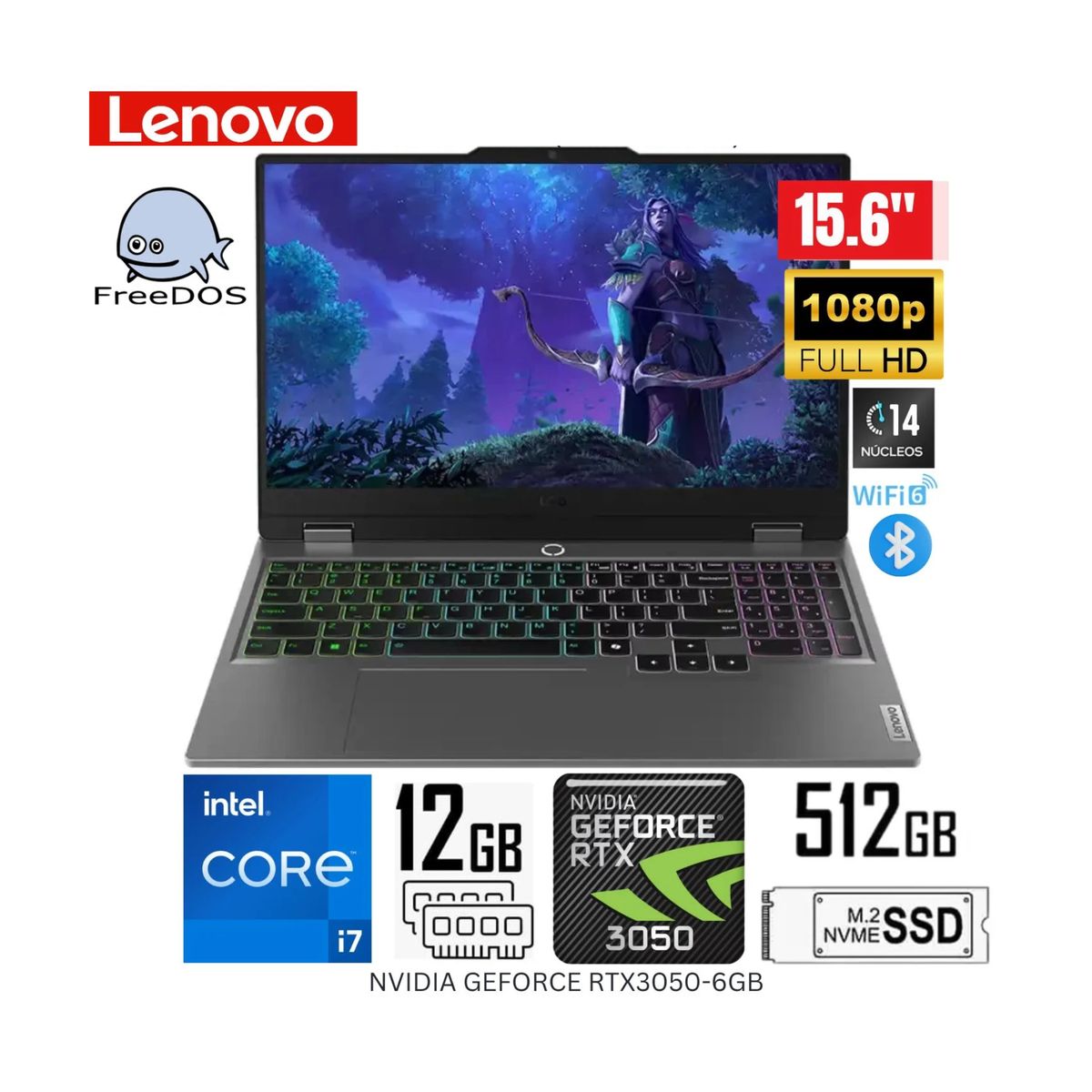 LENOVO - LAPTOP LENOVO LOQ 156 FHD COREi7-13650HX 12GB RAM 512GB SSD RTX 3050-6GB 15IRX9 83DV00FHLM