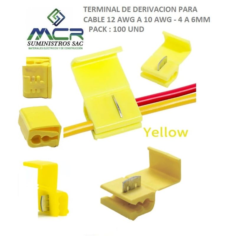 GENERICO - TERMINAL DE DERIVACION PARA CABLE 12 AWG A 10 AWG - 4 A 6MM AMARILLO