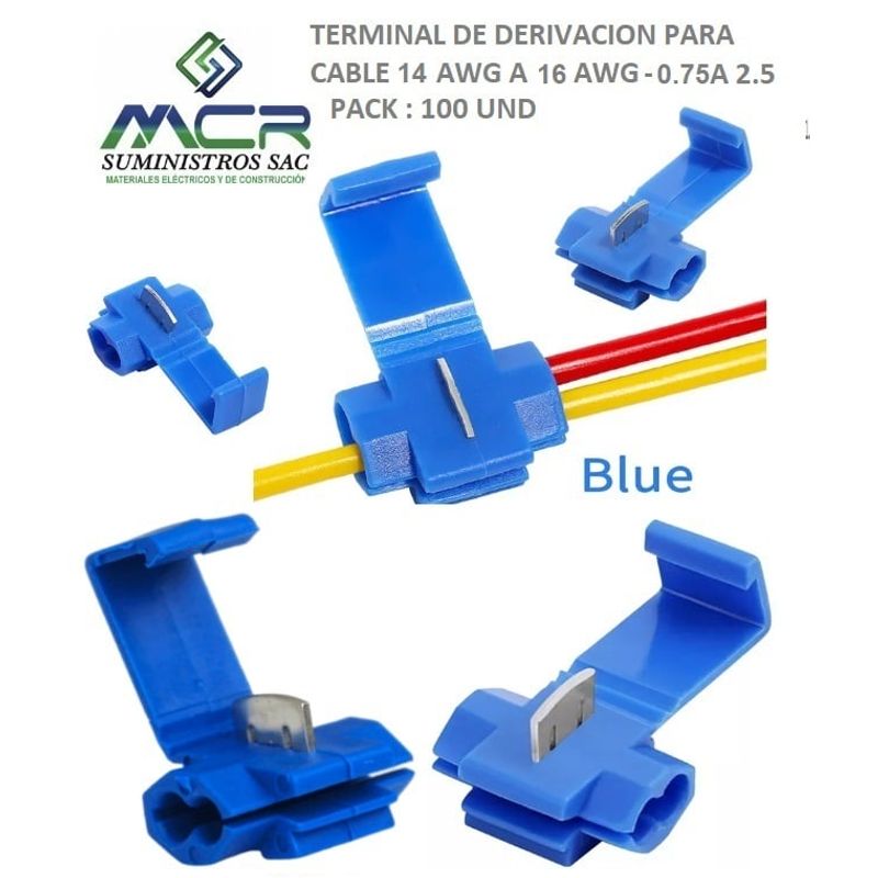 GENERICO - TERMINAL DE DERIVACION PARA CABLE 16AWG A 14 AWG - 1.5 A 2.5MM AZUL