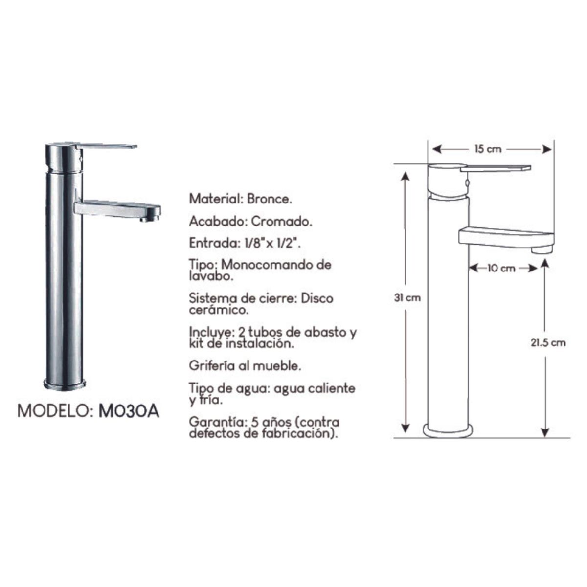 GENERICO - Mescladora para Baño en Bronce Cromado