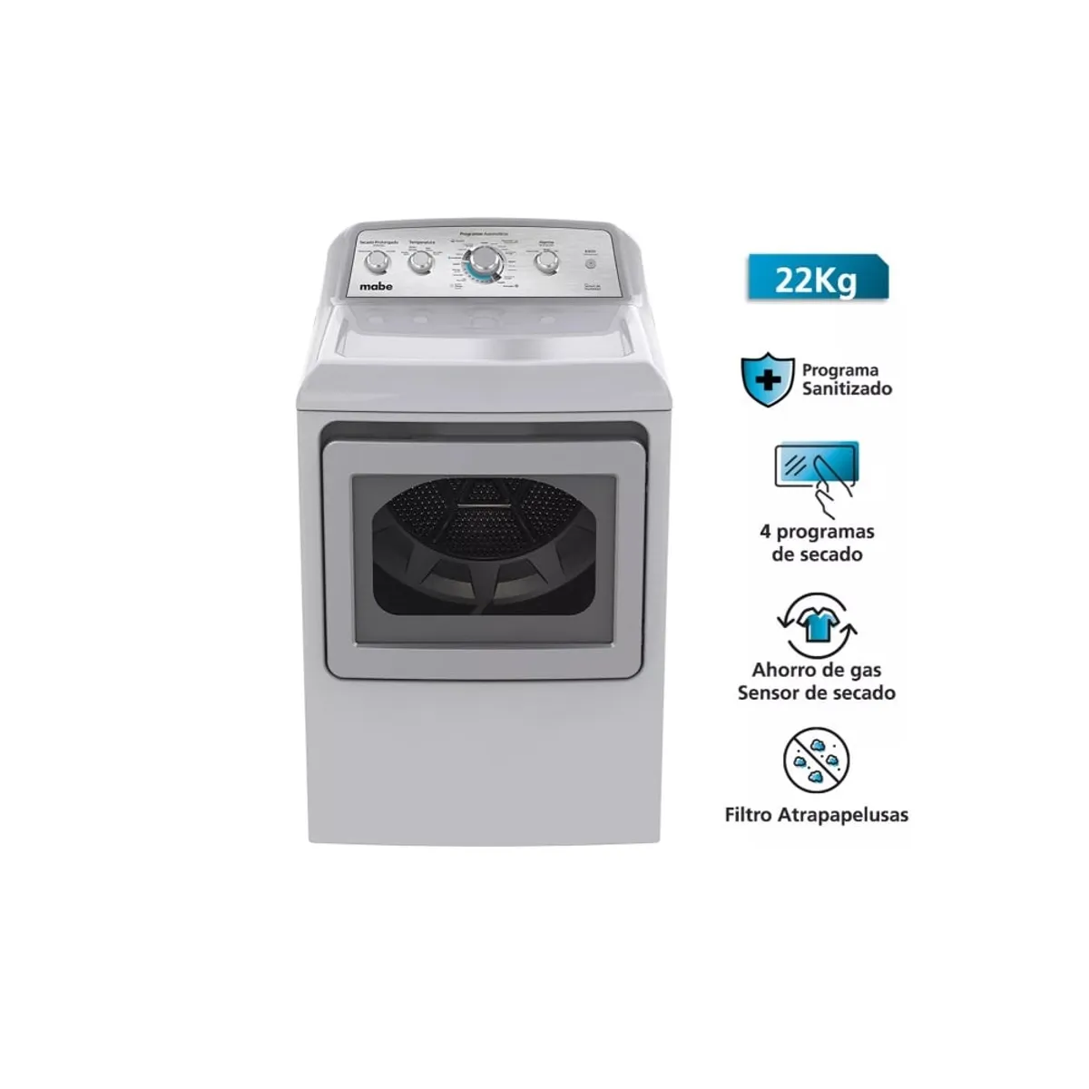 MABE - Secadora Mabe SMG47N8MSGBB0 de Ropa a Gas 22 kilos Silver.