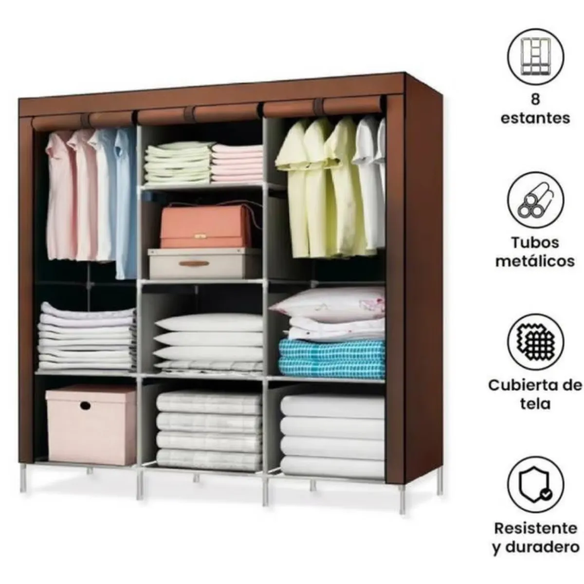 OEM - Ropero Armable 3 Cuerpos Estante Organizador con Funda - Multicolor