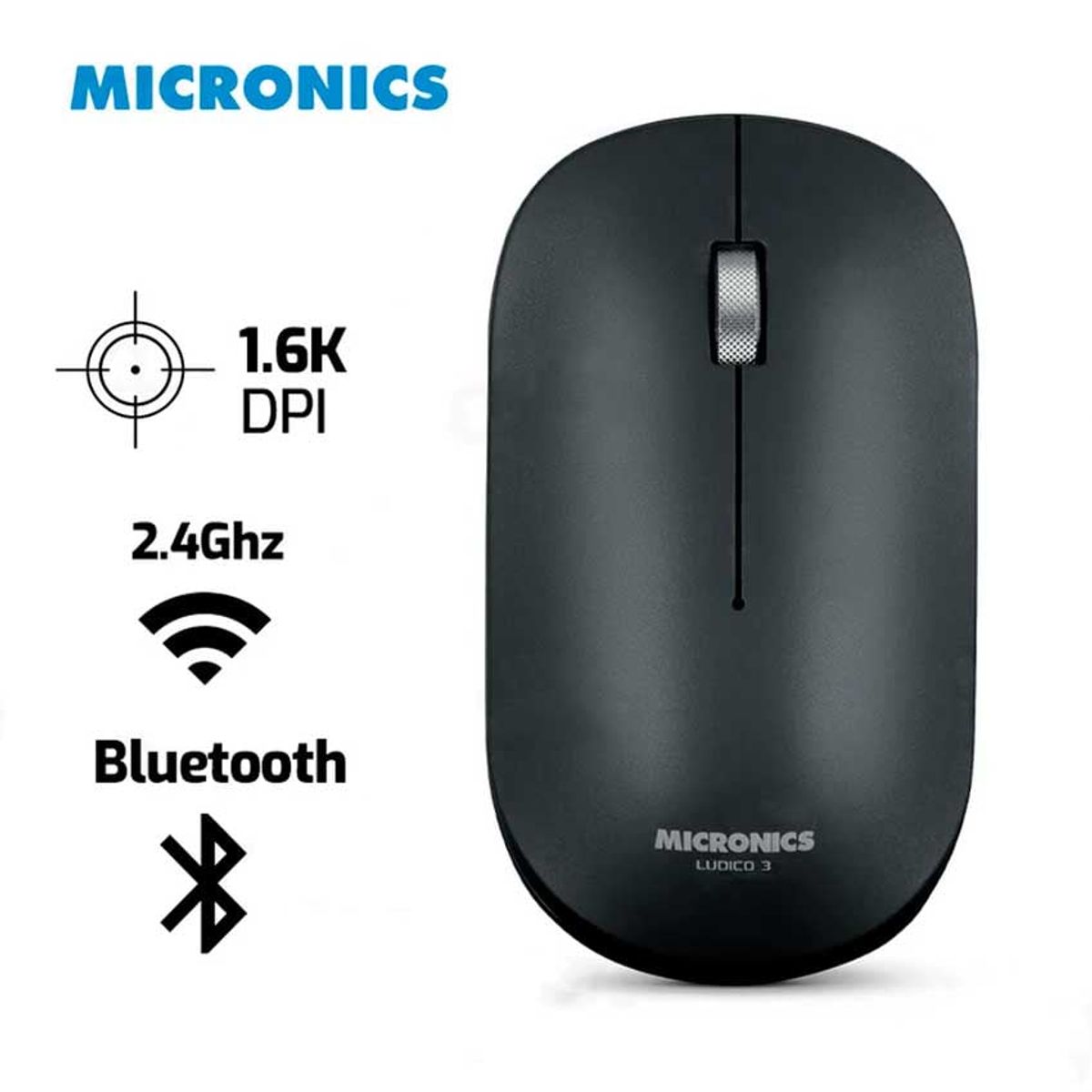 MICRONICS - Mouse MICRONICS LUDICO MIC M722-3M BT - Inalambrico 1600 Dpi Negro
