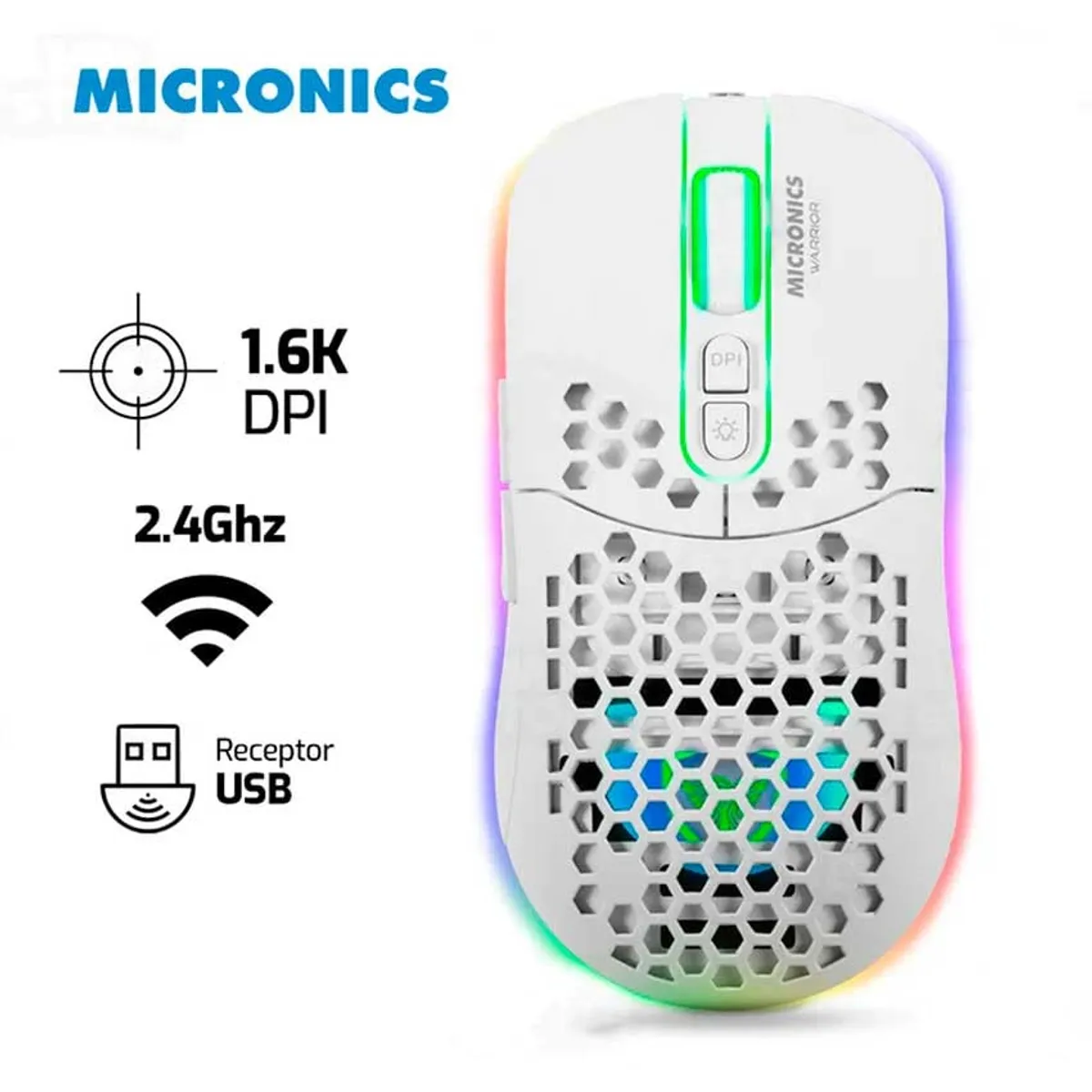MICRONICS - Mouse MICRONICS WARRIOR RX MICGM828RX Inalambrico 1600 Dpi Rgb Blanco