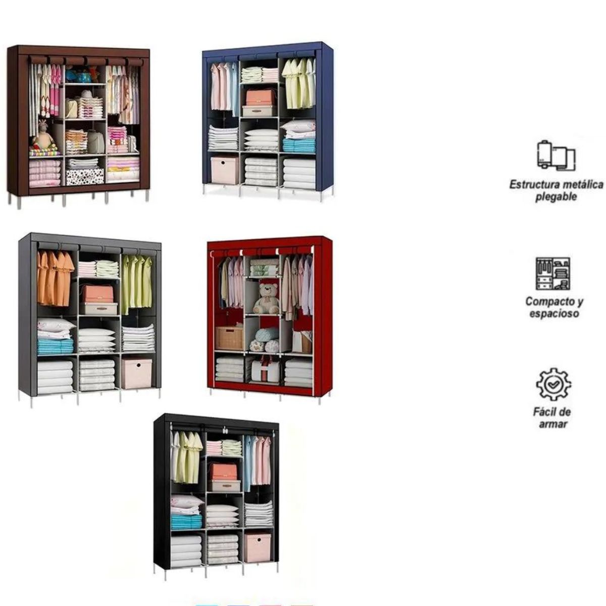 IMPORTADO MC - Ropero Armable 3 Cuerpos Estante Organizador con Funda - Multicolor