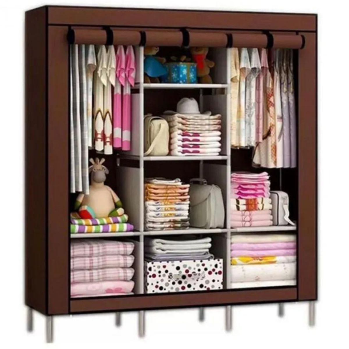 OEM - Ropero Armable 3 Cuerpos Estante Organizador con Funda - Multicolor