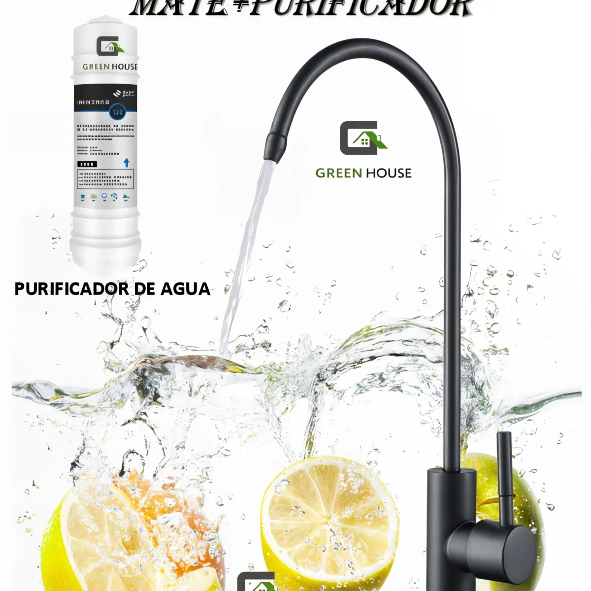 GREEN HOUSE - KIT CAÑO DE AGUA ACERO INOXIDABLE + PURIFICADOR DE AGUA