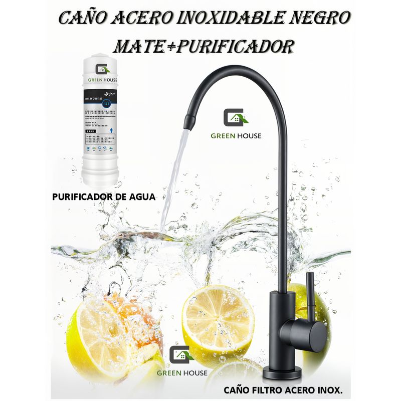GREEN HOUSE - KIT CAÑO DE AGUA ACERO INOXIDABLE + PURIFICADOR DE AGUA