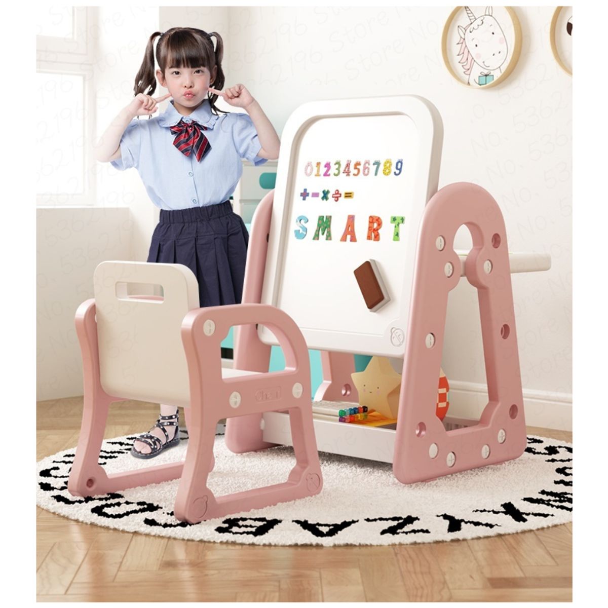 IMPORTADO MC - Escritorio y Silla con Tablero Magnético 3 en 1 para Niños ROSADO