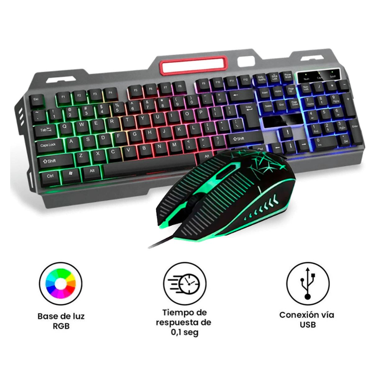 SEISA - Teclado y Mouse Gamer USB Retroiluminado Luces Led RGB Seisa Original