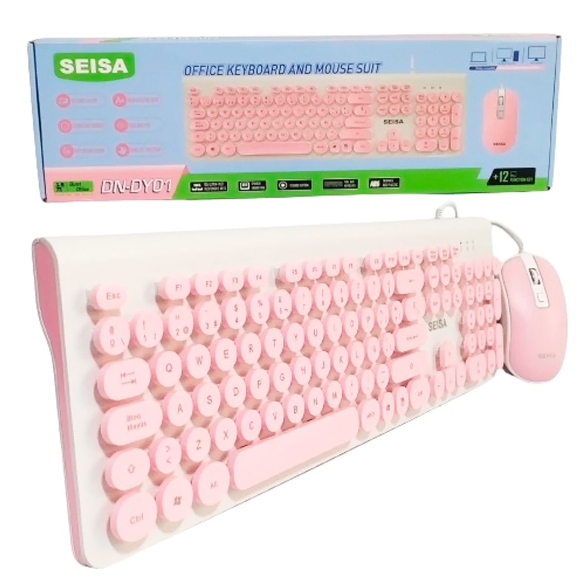SEISA - Teclado y Mouse con Cable USB para PC Notebook Laptop Combo - Rosado