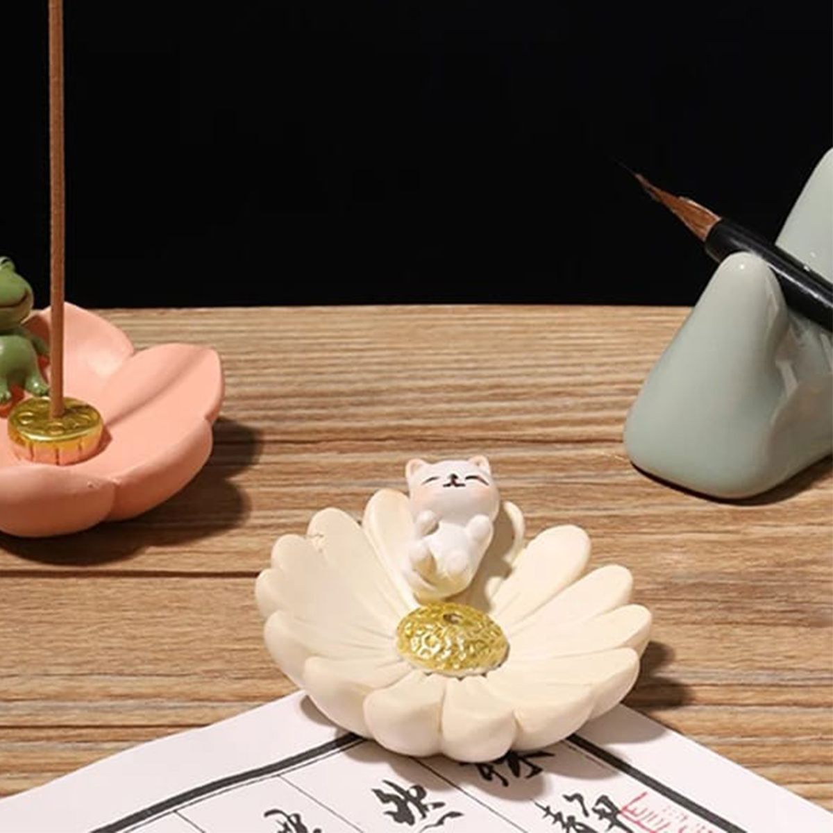 GENERICO - Gatito Daisy Porta Incienso de Resina Kawaii Aromaterapia