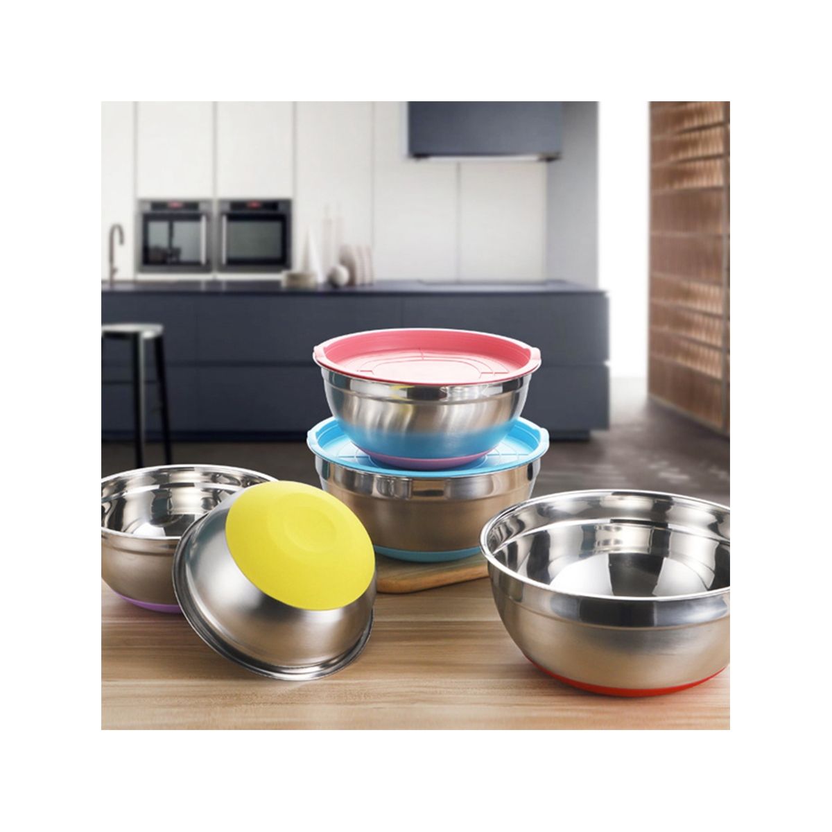 GRETAIL - Bowls De Acero 14 Piezas Con Base Silicona Tapa De Colores