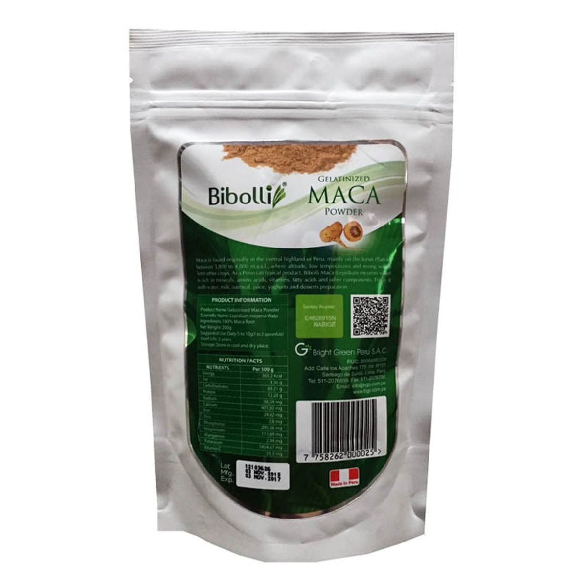 BIBOLLI - Harina de Maca Amarilla Gelatinizada de 200 Gramos.