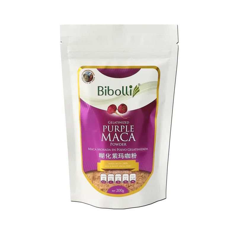BIBOLLI - Harina de Maca Morada Gelatinizada de 200 Gramos.