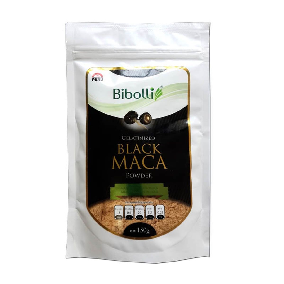 BIBOLLI - Harina de Maca Negra Gelatinizada de 150 Gramos.