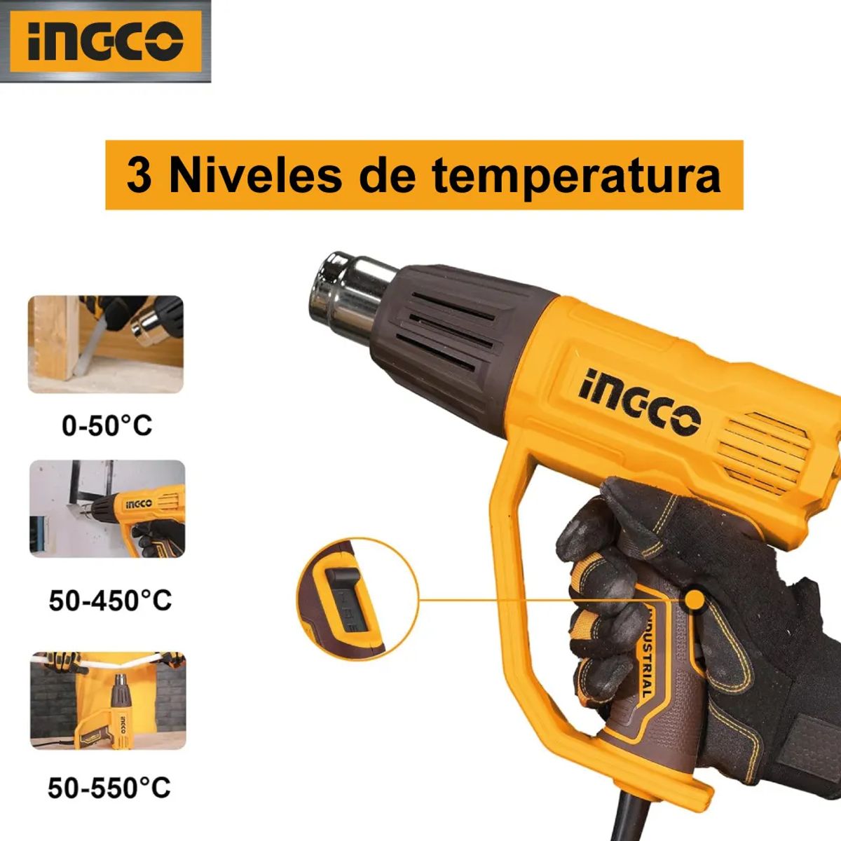 INGCO TOOLS - Pistola de Calor 2000W + Accesorios HG200078 Ingco