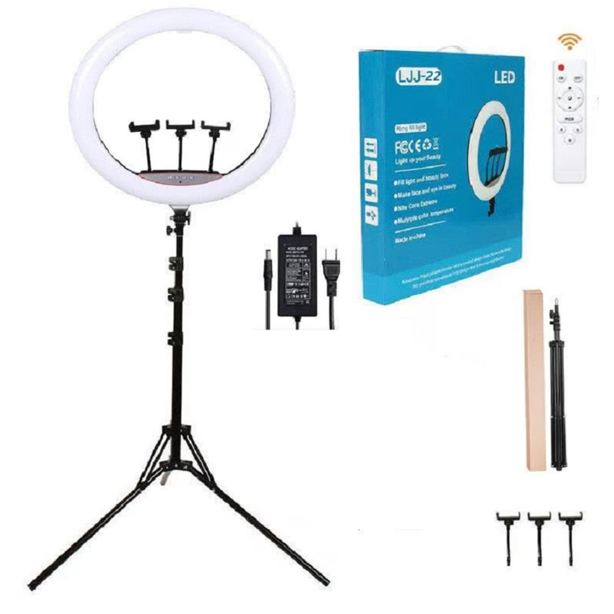 GENERICO - Aro Luz Led Touch 56 CM + Trípode + Control Remoto para 3 Celulares