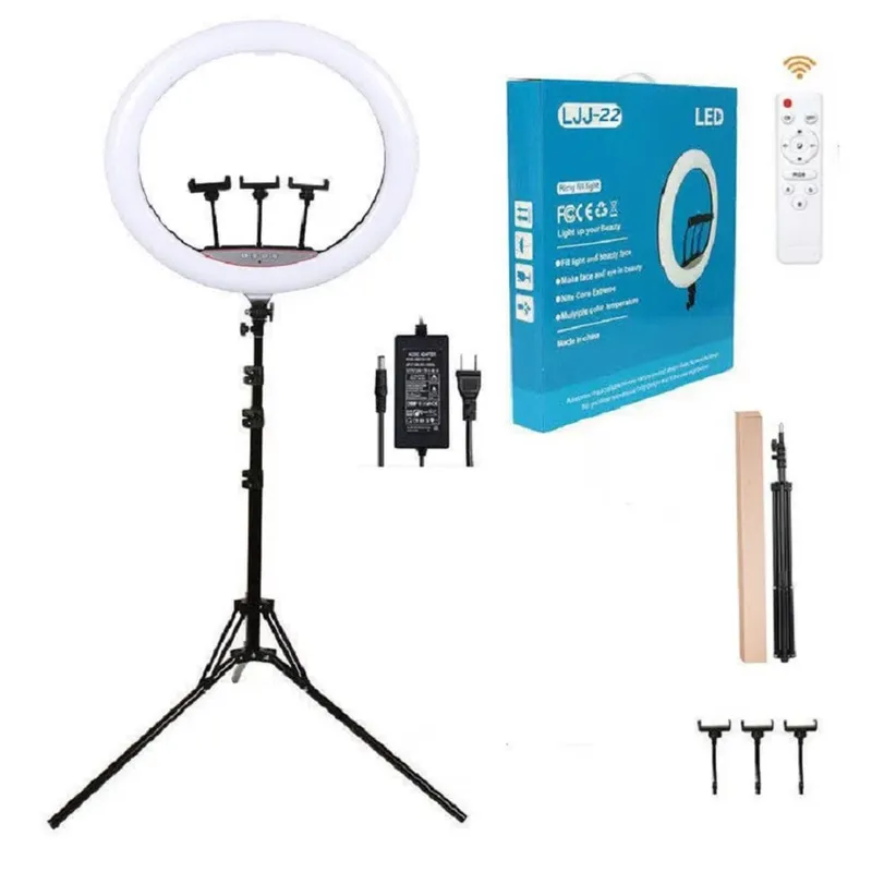 GENERICO - Aro Luz Led Touch 56 CM + Trípode + Control Remoto para 3 Celulares