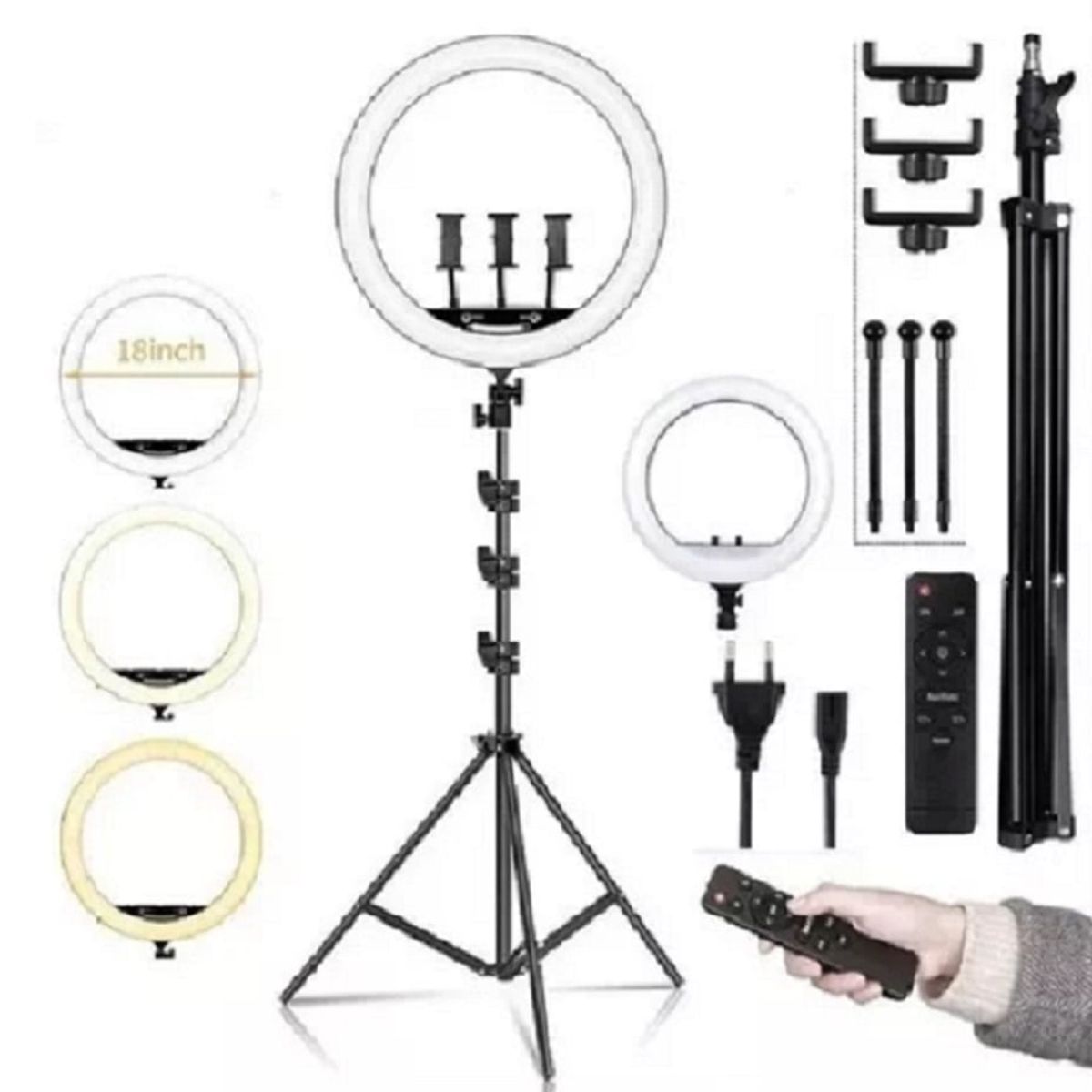 GENERICO - Aro Luz Led Touch 56 CM + Trípode + Control Remoto para 3 Celulares