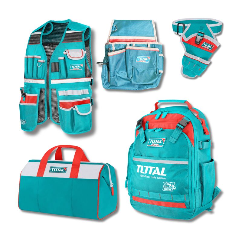 TOTAL TOOLS - Combo mochila + chaleco + porta taladro + porta herramientas Total