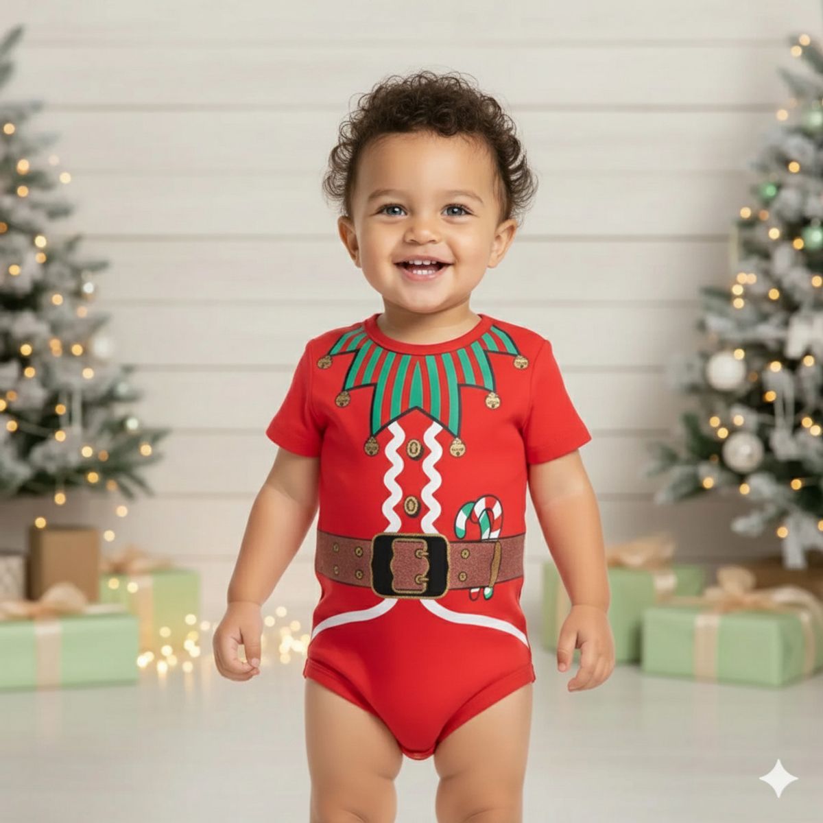 GENERICO - Body Navideño Arlequin Cuello a Rayas Rojo Navidad