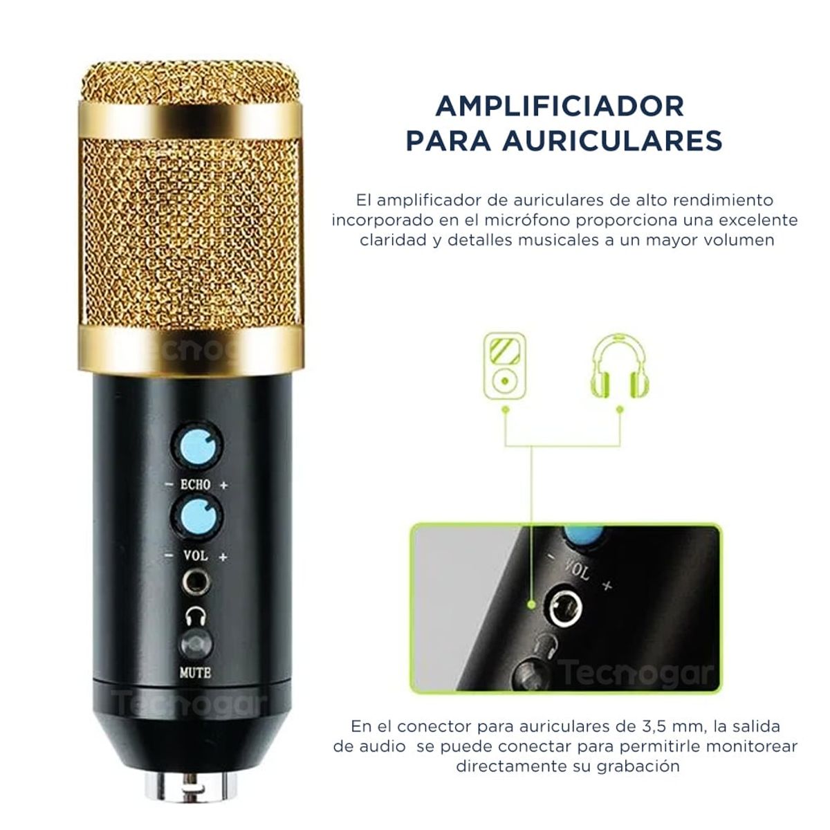 SEISA - Micrófono Condensador Profesional para PC USB con Mini Trípode