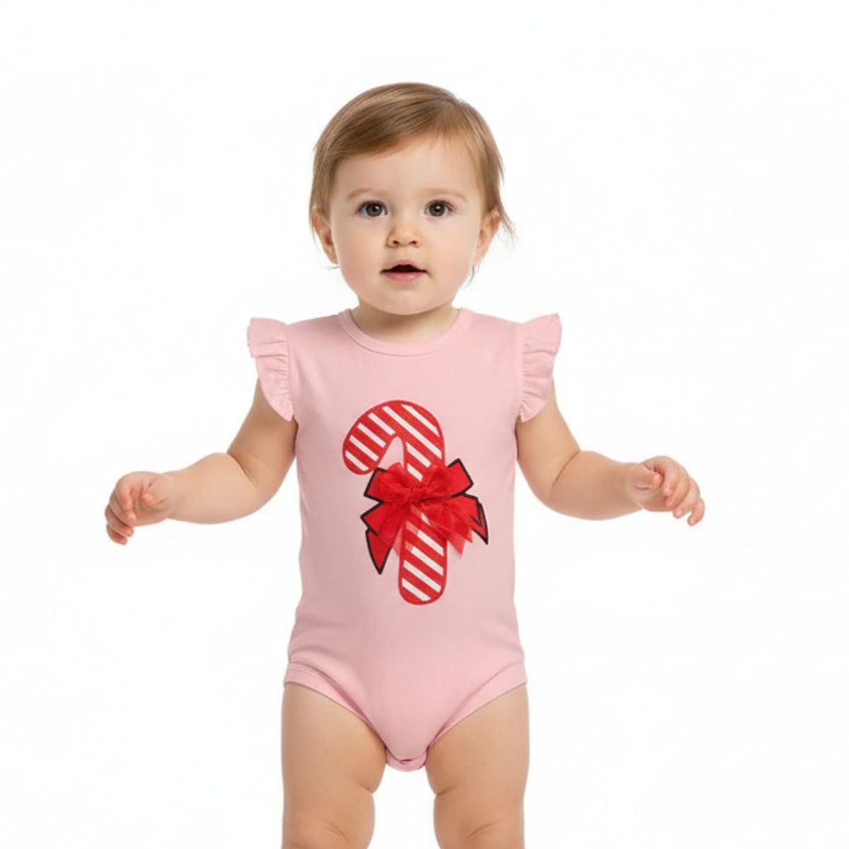 GENERICO - Body Algodón Pima Navideño Bastón Rosado Navidad