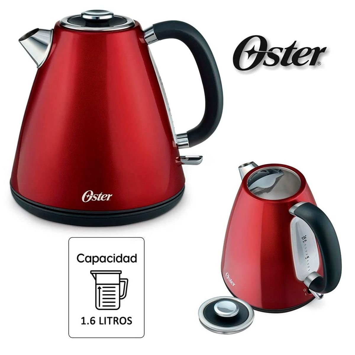 OSTER - Hervidor Eléctrico de 1.6 Litros Oster BVSTKT7002RD Rojo