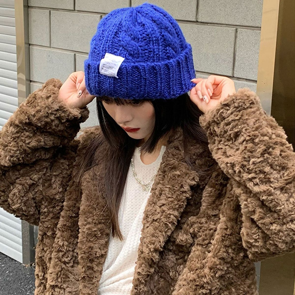KAST PE - Chunky Beanie Kpop Gorro Trenzado Mujer  AZUL
