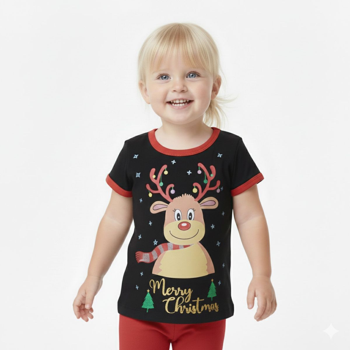 GENERICO - Polo Navideño Reno Merry Christmas Negro de Algodón Pima Navidad