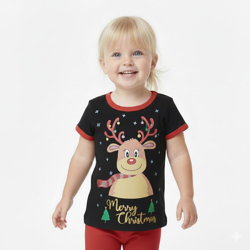GENERICO - Polo Navideño Reno Merry Christmas Negro de Algodón Pima Navidad