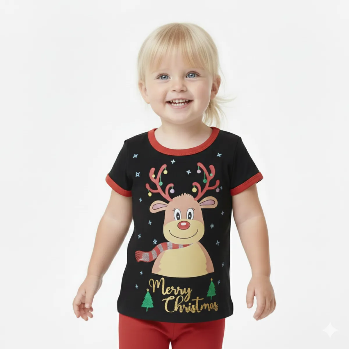 GENERICO - Polo Navideño Reno Merry Christmas Negro de Algodón Pima Navidad