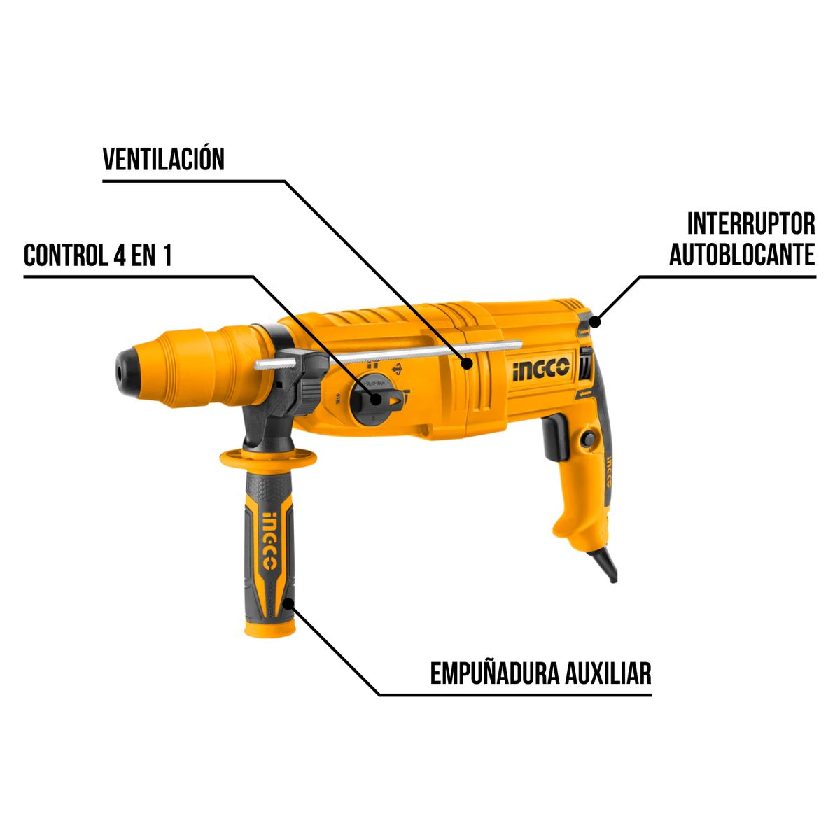 INGCO TOOLS - Rotomartillo SDS Plus 800w 2.5 Joules incluye adaptador Ingco