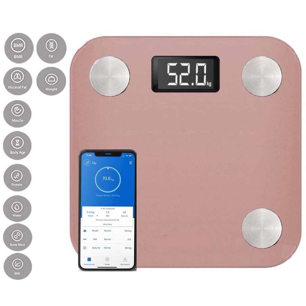 PERSONAL SCALE - Balanza Digital Inteligente 12 Lecturas Guinda.
